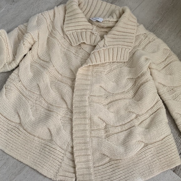 Loft Cardigan Wide Cable Knit Wool‎ Blend Open Front Ivory Size XS/S chunky - Picture 4 of 10